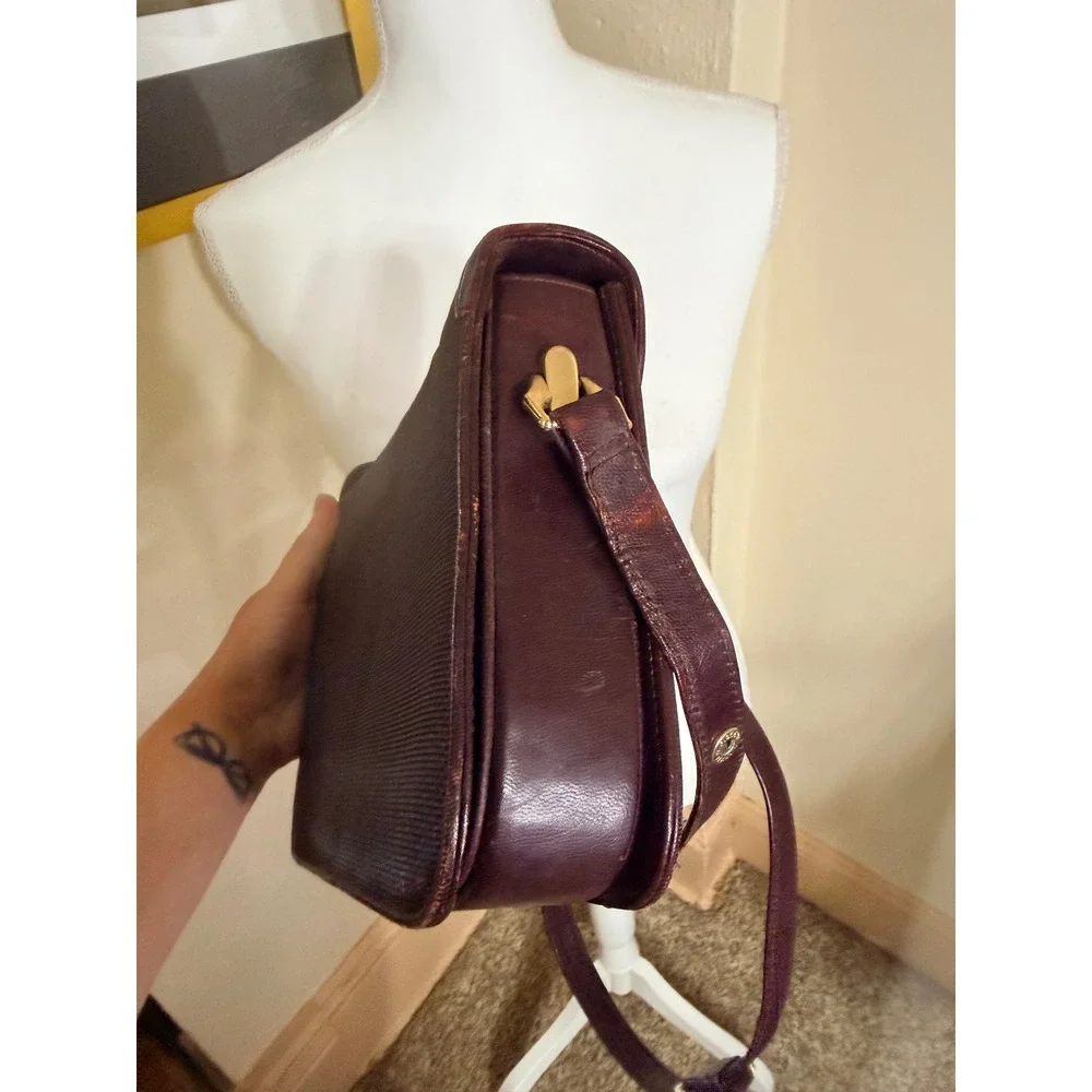 Vintage Genuine Horsehair Leather Crossbody Burgundy German Made Gold Hardware
